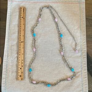 30 inch Silver Necklace with Pink and Blue Accents